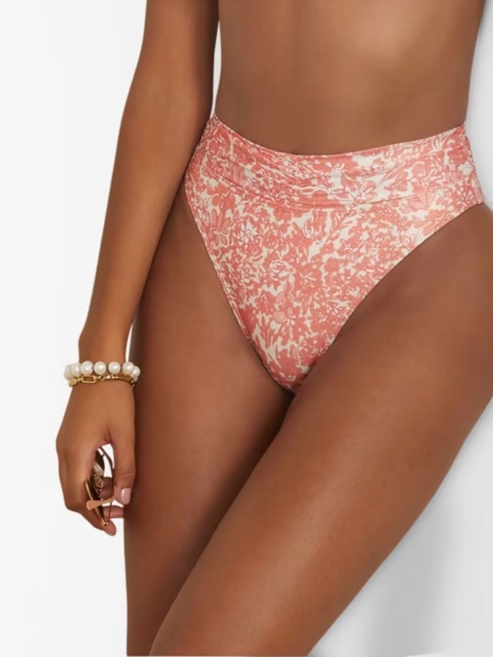 NWT Peony Swimwear ‘Ruched Hi Waist Bikini Briefs’ in “Carnation” Print Size XS